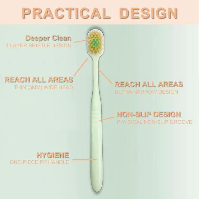 Alt view image 4 of 6 - Ultra-Soft Toothbrushes, Thin Wide Head, 3-Layer Tapered Bristles, 6 Pack