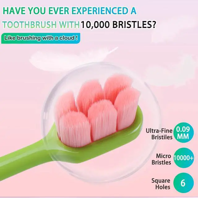 Alt view image 3 of 7 - 6 Count Ultra-Soft Toothbrush for Sensitive Gums 10,000 Extra-Gentle Bristles for Adults, Pregnancy, Braces & Elderly, Gum Care, Individually Wrapped with Travel Case (Colors May Vary)