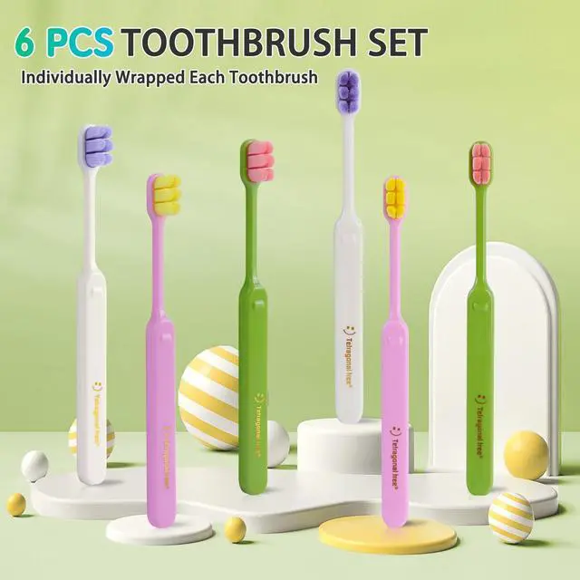 Alt view image 5 of 7 - 6 Count Ultra-Soft Toothbrush for Sensitive Gums 10,000 Extra-Gentle Bristles for Adults, Pregnancy, Braces & Elderly, Gum Care, Individually Wrapped with Travel Case (Colors May Vary)