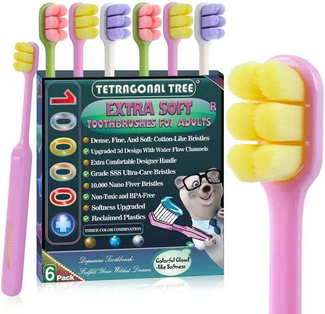 Main image of 6 Count Ultra-Soft Toothbrush for Sensitive Gums 10,000 Extra-Gentle Bristles for Adults, Pregnancy, Braces & Elderly, Gum Care, Individually Wrapped with Travel Case (Colors May Vary)