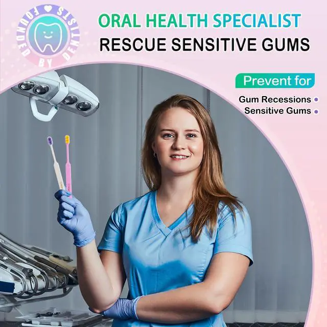 Alt view image 2 of 7 - 6 Count Ultra-Soft Toothbrush for Sensitive Gums 10,000 Extra-Gentle Bristles for Adults, Pregnancy, Braces & Elderly, Gum Care, Individually Wrapped with Travel Case (Colors May Vary)