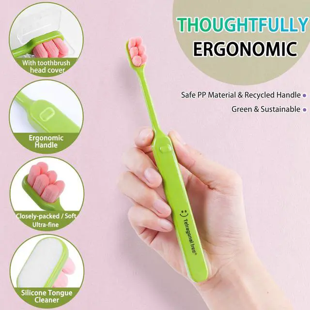 Alt view image 4 of 7 - 6 Count Ultra-Soft Toothbrush for Sensitive Gums 10,000 Extra-Gentle Bristles for Adults, Pregnancy, Braces & Elderly, Gum Care, Individually Wrapped with Travel Case (Colors May Vary)