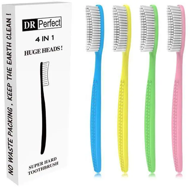 Main image of Extra Hard & Firm Toothbrush Large Long Head Whitening Teeth Pack of 4