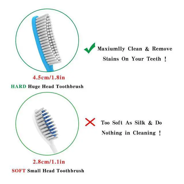 Alt view image 3 of 6 - Extra Hard & Firm Toothbrush Large Long Head Whitening Teeth Pack of 4