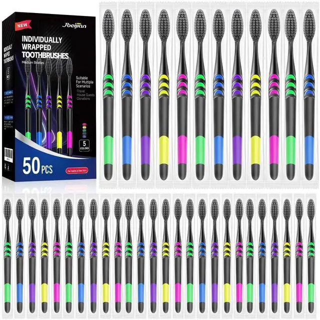 Main image of 50 PCS Individually Wrapped Bulk Toothbrush Pack, Disposable Soft Bristle for Adult or Kid, Ergonomic Handle, Perfect for Travel, Hotel, Donation