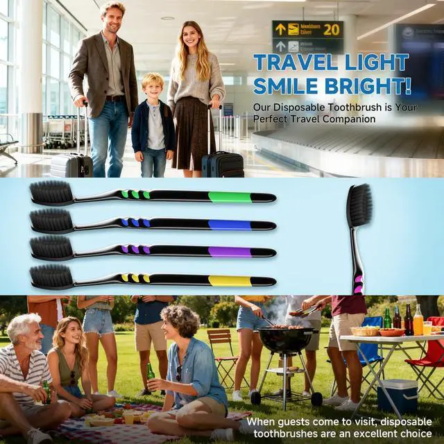 Alt view image 5 of 7 - 50 PCS Individually Wrapped Bulk Toothbrush Pack, Disposable Soft Bristle for Adult or Kid, Ergonomic Handle, Perfect for Travel, Hotel, Donation