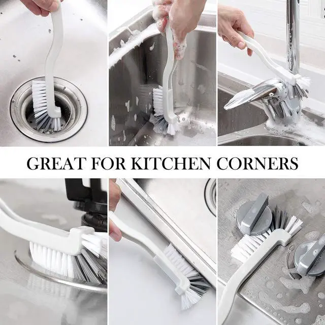 Alt view image 2 of 7 - 2 Pcs Cleaning Brush Small Scrub Brush for Cleaning Sink Bathroom Kitchen Edge Corner Grout Household Use with Handle