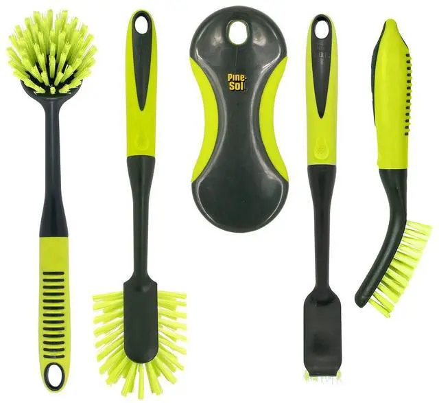 Main image of Scrub Brush Set - Long Handle Cleaning Brushes with Heavy Duty Bristles and Comfort Grip - Scrubbers for Kitchen, Household, and Dishwashing, 5 Pieces