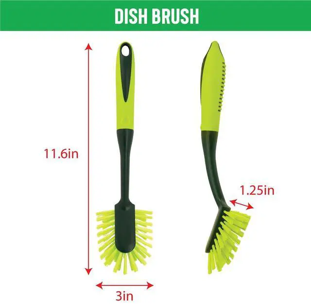 Alt view image 4 of 7 - Scrub Brush Set - Long Handle Cleaning Brushes with Heavy Duty Bristles and Comfort Grip - Scrubbers for Kitchen, Household, and Dishwashing, 5 Pieces
