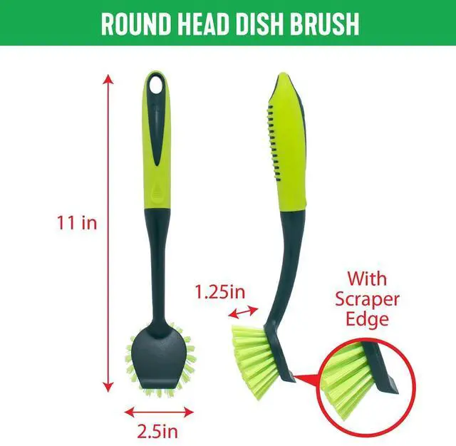 Alt view image 3 of 7 - Scrub Brush Set - Long Handle Cleaning Brushes with Heavy Duty Bristles and Comfort Grip - Scrubbers for Kitchen, Household, and Dishwashing, 5 Pieces