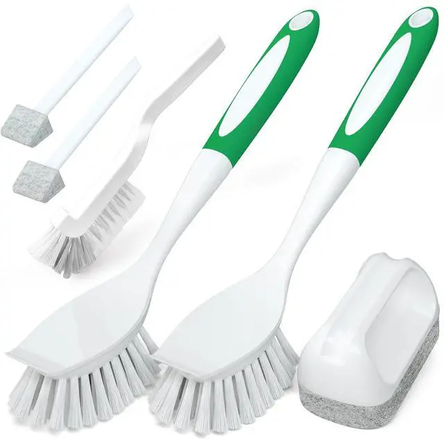 Main image of 6 Pack Dish Brush with Handle Kitchen Cleaning Brush Set for Pot, Pan, Kitchen Sink Abrasive Wheel Brushes (Green)