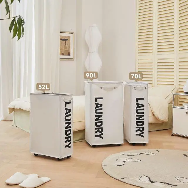 Alt view image 7 of 7 - 25-Inches Slim Laundry Basket on Wheels, Collapsible Rolling Laundry Hamper, Foldable Narrow Corner Clothes Storage Bins (Beige)