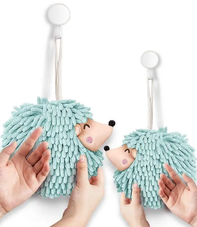 Main image of Fuzzy Ball Hand Towels - Smiley Hedgehog Hand Towels Family Set Dry Your Hands Instantly and Conveniently with These Decorative Towels for Bathroom (2-Pack Aqua Mint)