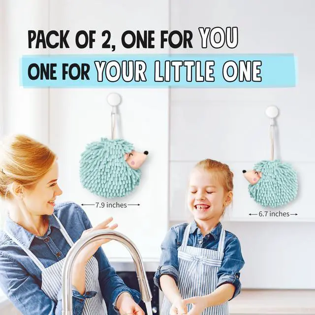 Alt view image 3 of 7 - Fuzzy Ball Hand Towels - Smiley Hedgehog Hand Towels Family Set Dry Your Hands Instantly and Conveniently with These Decorative Towels for Bathroom (2-Pack Aqua Mint)