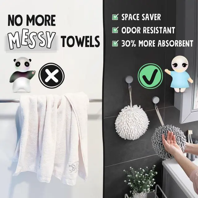 Alt view image 5 of 7 - Fuzzy Ball Hand Towels - Smiley Hedgehog Hand Towels Family Set Dry Your Hands Instantly and Conveniently with These Decorative Towels for Bathroom (2-Pack Aqua Mint)