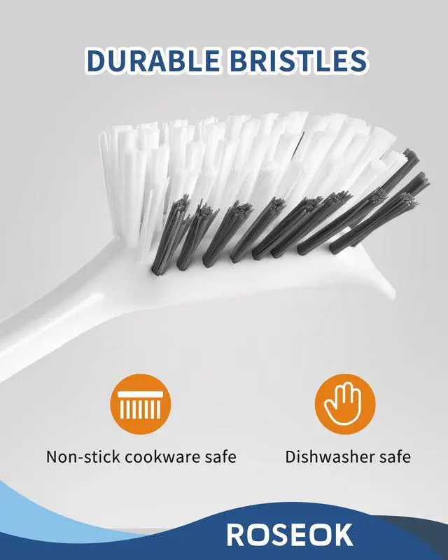Alt view image 3 of 7 - Dish Brush, Dish Scrubber, Nylon Bristles with Built-in Scraper