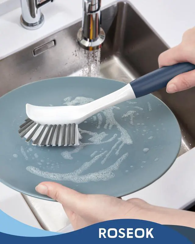 Alt view image 5 of 7 - Dish Brush, Dish Scrubber, Nylon Bristles with Built-in Scraper
