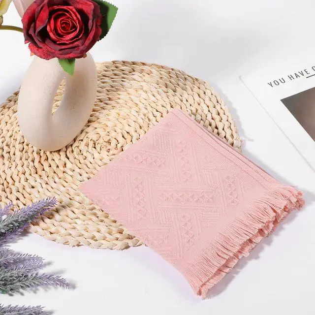 Alt view image 4 of 7 - 2 Pcs Hand Towels Bathroom, 30×13 Inch Boho Decorative Hand Towels Turkish Soft Face Towel for Boho Bathroom Decor Farmhouse Kitchen Hotel Spa Guest (Pink)
