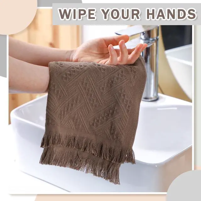 Alt view image 3 of 7 - 4 Pack Boho Hand Towel for Bathroom Kitchen 14x30 Inch 100% Turkish Cotton Summer Boho Decorative Towel Waffle Farmhouse Bathroom Decor Absorbent Soft Guest Gift(Beige, Gray, Curry, Pink)