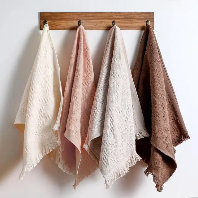 Main image of 4 Pack Boho Hand Towel for Bathroom Kitchen 14x30 Inch 100% Turkish Cotton Summer Boho Decorative Towel Waffle Farmhouse Bathroom Decor Absorbent Soft Guest Gift(Beige, Gray, Curry, Pink)