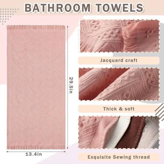 Alt view image 2 of 7 - 4 Pack Boho Hand Towel for Bathroom Kitchen 14x30 Inch 100% Turkish Cotton Summer Boho Decorative Towel Waffle Farmhouse Bathroom Decor Absorbent Soft Guest Gift(Beige, Gray, Curry, Pink)