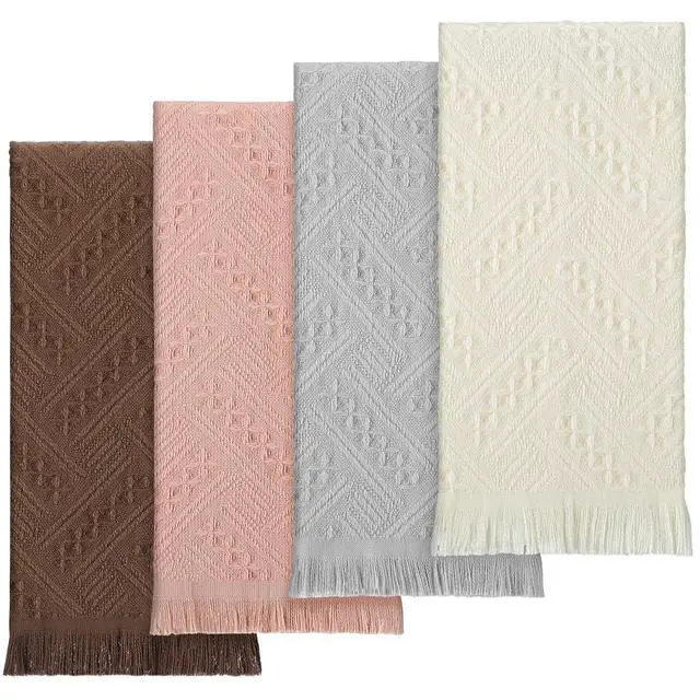 Alt view image 7 of 7 - 4 Pack Boho Hand Towel for Bathroom Kitchen 14x30 Inch 100% Turkish Cotton Summer Boho Decorative Towel Waffle Farmhouse Bathroom Decor Absorbent Soft Guest Gift(Beige, Gray, Curry, Pink)
