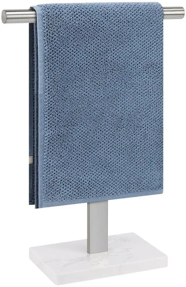 Main image of Hand Towel Holder, T-Shape Hand Towel Stand for Bathroom, Hand Towel Rack Bar Standing for Vanity Kitchen Countertop, 304 Stainless Steel (Marble Base, Brushed)