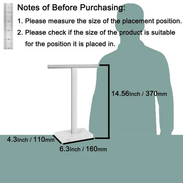 Alt view image 3 of 7 - Hand Towel Holder, T-Shape Hand Towel Stand for Bathroom, Hand Towel Rack Bar Standing for Vanity Kitchen Countertop, 304 Stainless Steel (Marble Base, Brushed)