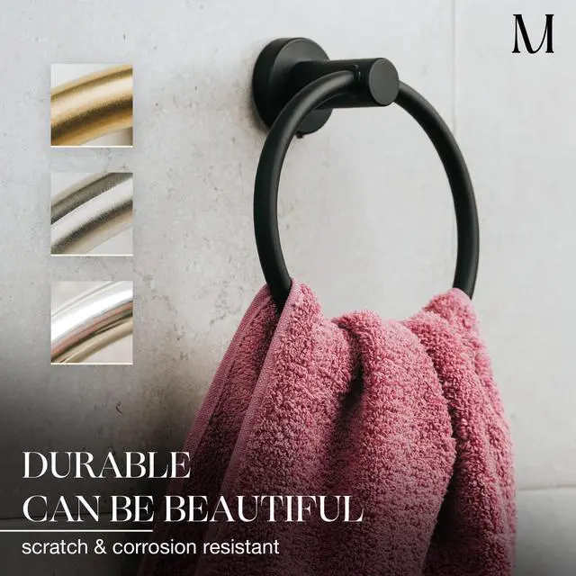 Alt view image 2 of 7 - Matte Black Towel Ring - SUS304 Stainless Steel Wall Mounted Hand Towel Holder for Bathroom - Kitchen & Bathroom Towel Rack - Black Towel Hanger - Bathroom Towel Holder - Hand Towel Rack