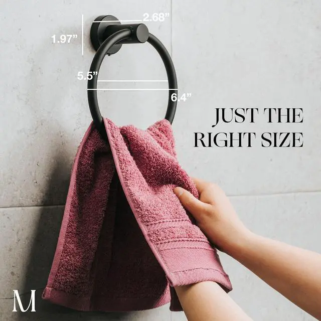 Alt view image 3 of 7 - Matte Black Towel Ring - SUS304 Stainless Steel Wall Mounted Hand Towel Holder for Bathroom - Kitchen & Bathroom Towel Rack - Black Towel Hanger - Bathroom Towel Holder - Hand Towel Rack