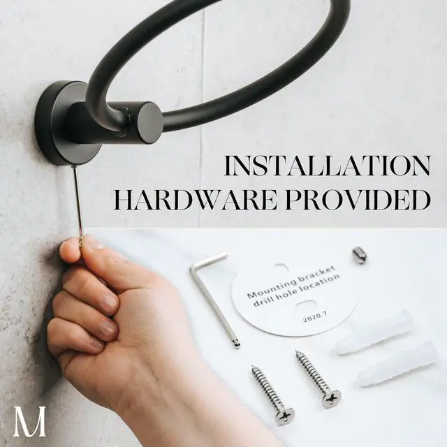 Alt view image 4 of 7 - Matte Black Towel Ring - SUS304 Stainless Steel Wall Mounted Hand Towel Holder for Bathroom - Kitchen & Bathroom Towel Rack - Black Towel Hanger - Bathroom Towel Holder - Hand Towel Rack