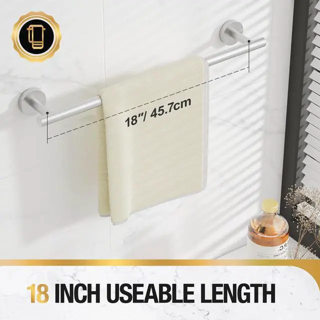 Alt view image 4 of 7 - Brushed Nickel 18 Inch Towel Bar for Bathroom, SUS304 Stainless Steel Bathroom Towel Rack Wall Mounted, Modern Home Decor Bath Towel Holder with Hardware Accessories (Total Length 19.8 Inch)