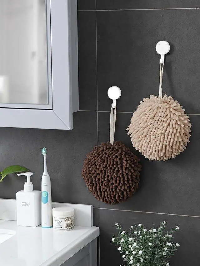 Alt view image 3 of 7 - Fuzzy Ball Towel (Set of 2) Creamy and Brown - Dry Your Hand conveniently with This Creative Bath Towel Set Decorative Towels for Bathroom (Pack of 2)