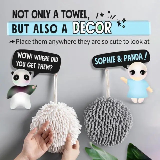 Alt view image 7 of 7 - Fuzzy Ball Towel (Set of 2) White and Gray - Dry Your Hand Instantly conveniently with This Creative Bath Towel Set Decorative Towels for Bathroom (Pack of 2)