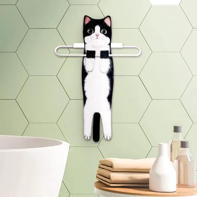 Alt view image 3 of 7 - Hand Towels for Bathroom Kitchen,Cute Cat Quick-Dry Hanging Hand Towels Decorative for Bathroom Face Towels,Funny Gifts for Cat Lovers (Black-White)