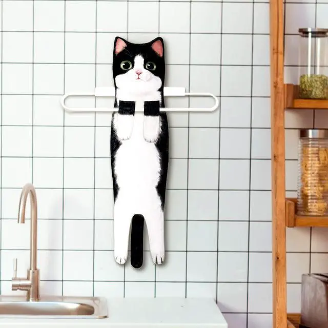 Alt view image 4 of 7 - Hand Towels for Bathroom Kitchen,Cute Cat Quick-Dry Hanging Hand Towels Decorative for Bathroom Face Towels,Funny Gifts for Cat Lovers (Black-White)