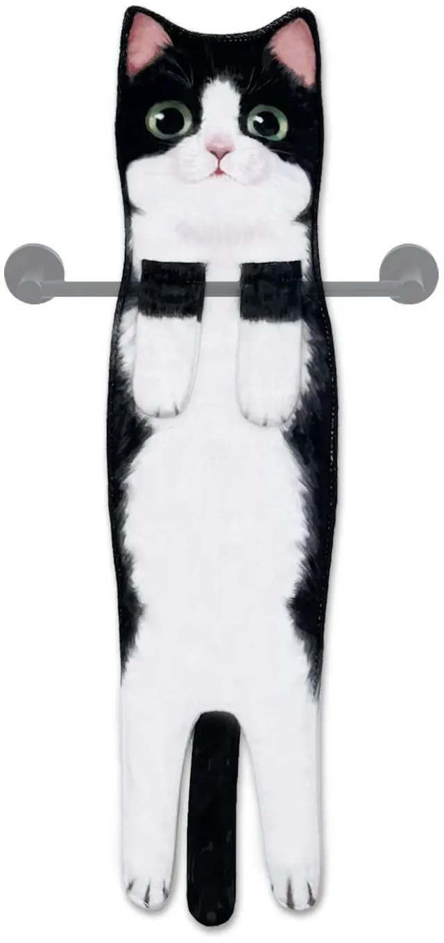 Main image of Hand Towels for Bathroom Kitchen,Cute Cat Quick-Dry Hanging Hand Towels Decorative for Bathroom Face Towels,Funny Gifts for Cat Lovers (Black-White)