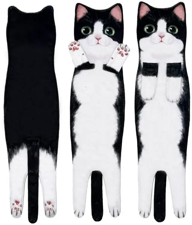 Alt view image 2 of 7 - Hand Towels for Bathroom Kitchen,Cute Cat Quick-Dry Hanging Hand Towels Decorative for Bathroom Face Towels,Funny Gifts for Cat Lovers (Black-White)