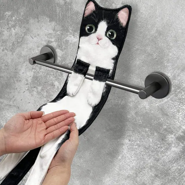 Alt view image 5 of 7 - Hand Towels for Bathroom Kitchen,Cute Cat Quick-Dry Hanging Hand Towels Decorative for Bathroom Face Towels,Funny Gifts for Cat Lovers (Black-White)