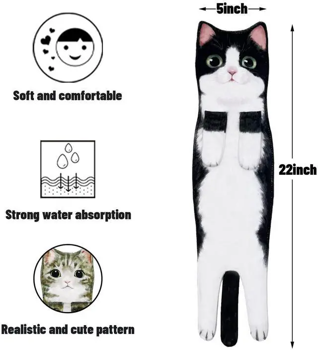 Alt view image 7 of 7 - Hand Towels for Bathroom Kitchen,Cute Cat Quick-Dry Hanging Hand Towels Decorative for Bathroom Face Towels,Funny Gifts for Cat Lovers (Black-White)