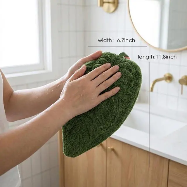 Alt view image 2 of 7 - Hand Bath Towel Set Leaf-Shaped - Kitchen Towels Hanging Washcloths Face Towels for Kitchen or Bathroom, Perfect for Drying Hands and Adding a Natural Touch to Your Home Décoration