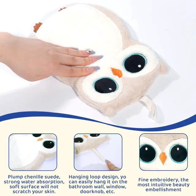 Alt view image 7 of 7 - Owl Coral Fleece Wall Mounted Hand Towels 2 Pack, Off White Cute Decorative Hand Towels with Hanging Loop, Quick Dry High Absorbent Soft Towels for Bathroom Kitchen Farmhouse Decor