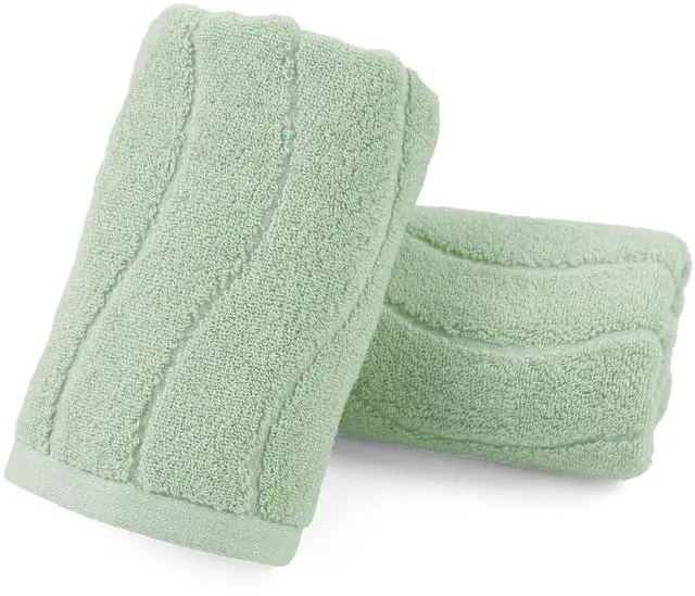 Main image of Hand Towels 2 Pack - Sage Green Wavy Striped Hand Towels for Bathroom, 100% Natural Cotton Soft Absorbent Decorative, 13x29 Inches