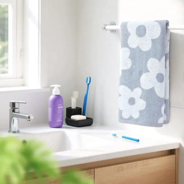 Alt view image 4 of 7 - Floral Hand Towels for Bathroom, Dusty Blue