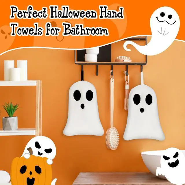 Alt view image 4 of 7 - 2 Pack Hand Towels Halloween Ghost Embroidered Premium Luxury Decor Bathroom Decorative Dish Towels Set for Drying, Cleaning, Cooking, Holiday Towels Gift Set