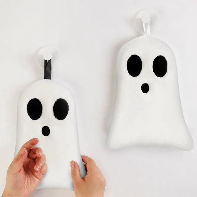 Alt view image 2 of 7 - 2 Pack Hand Towels Halloween Ghost Embroidered Premium Luxury Decor Bathroom Decorative Dish Towels Set for Drying, Cleaning, Cooking, Holiday Towels Gift Set