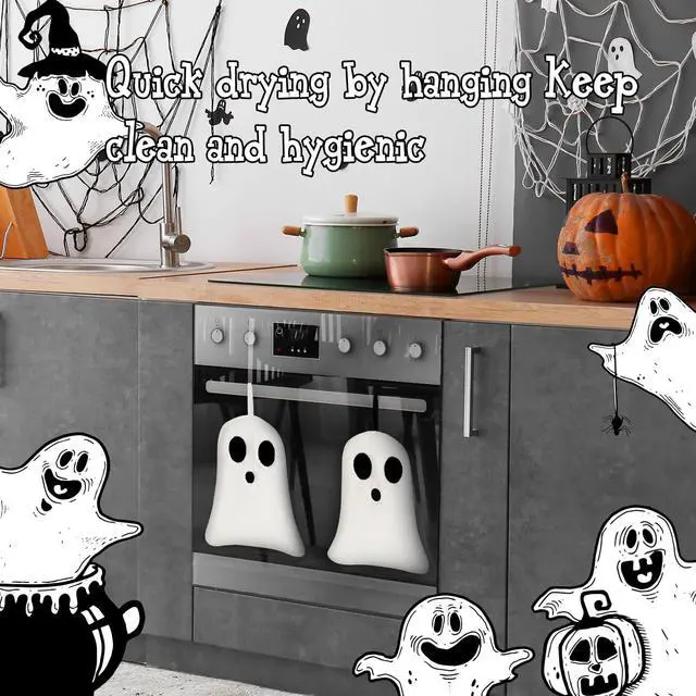 Alt view image 7 of 7 - 2 Pack Hand Towels Halloween Ghost Embroidered Premium Luxury Decor Bathroom Decorative Dish Towels Set for Drying, Cleaning, Cooking, Holiday Towels Gift Set
