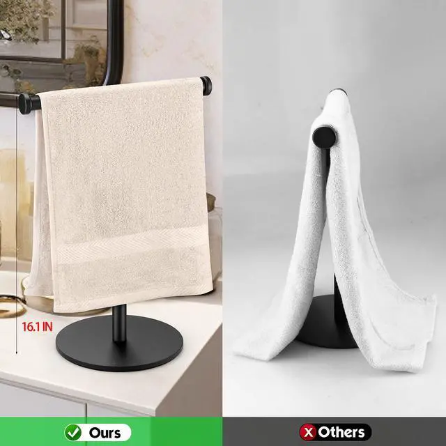 Alt view image 2 of 7 - Hand Towel Holder, Matte Black Bathroom Towel Racks, Countertop Towel Stand, T-Shape Towel Holder for Bathroom Kitchen, Size 11" L x 6.7" W x 16.1" H