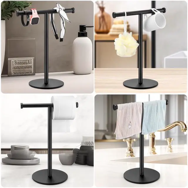 Alt view image 3 of 7 - Hand Towel Holder, Matte Black Bathroom Towel Racks, Countertop Towel Stand, T-Shape Towel Holder for Bathroom Kitchen, Size 11" L x 6.7" W x 16.1" H