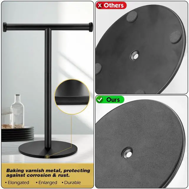 Alt view image 4 of 7 - Hand Towel Holder, Matte Black Bathroom Towel Racks, Countertop Towel Stand, T-Shape Towel Holder for Bathroom Kitchen, Size 11" L x 6.7" W x 16.1" H